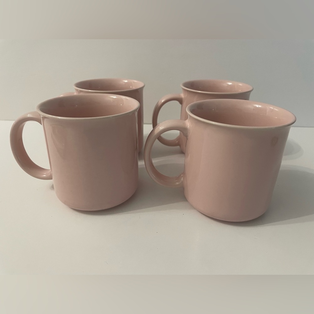 Set of 4 Vintage MCM Stoneware Japan Soft Pale Pink Coffee Tea Mugs 8 Oz READ